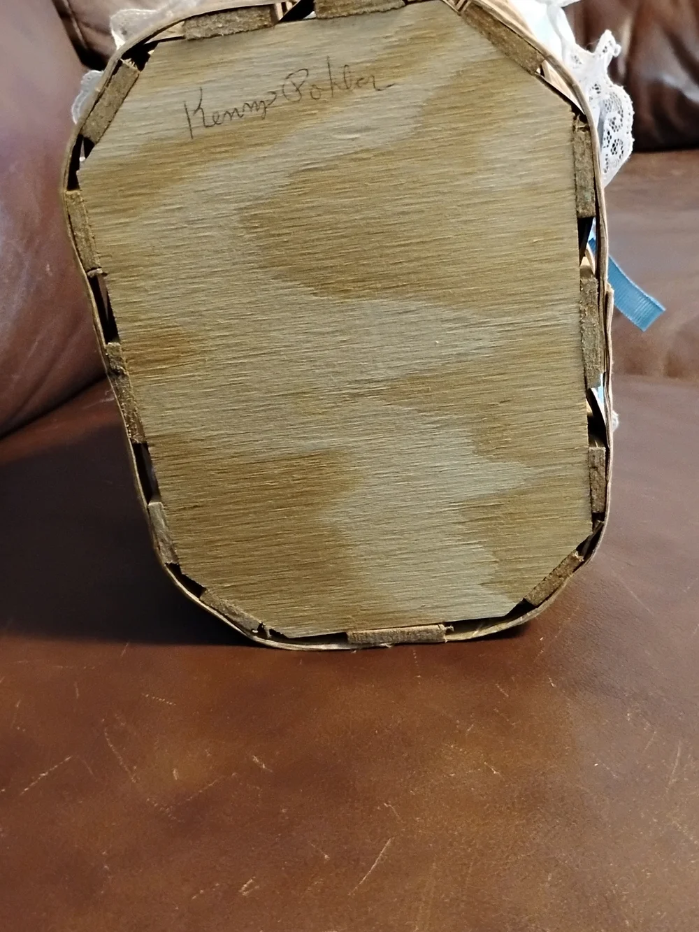 Handwoven Natural Wicker Sewing Basket with Blue Bow